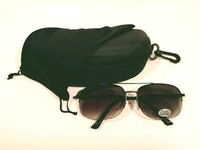 Semi Rimless Sunglasses W/Black Spring Temple Frame & Gradient Smoke PC Lenses.
