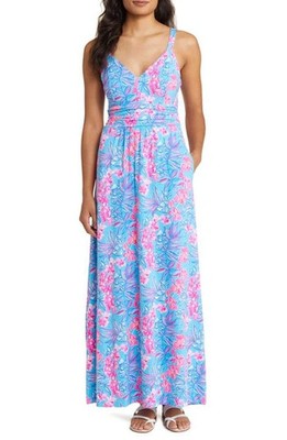 NWT Lilly Pulitzer Blake Maxi Dress Cumulus Blue Orchid Oasis Size 8 Hawaiian