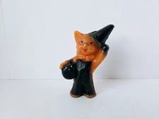 Vintage Halloween candle black orange cat trick or treat
