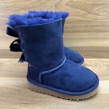 UGG Toddler Girls 6 Navy Blue Bailey Bow Boots Shearling Fur Lined