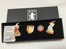 Aston Villa Football Club-5- vitreous enamel badges in club-logo display box , .