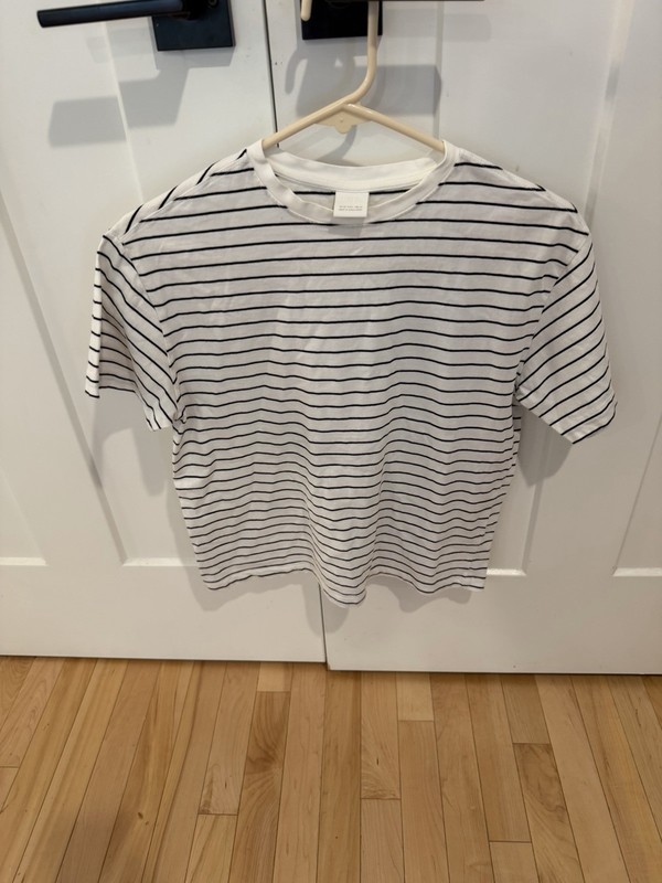 ZARA Girls White Black Striped Crew Neck Short Sleeve T-Shirt 12-13 Years