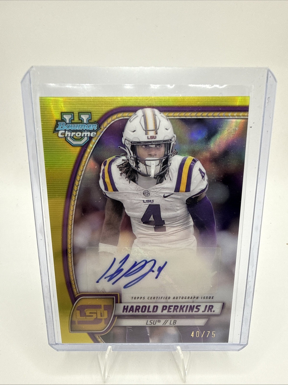 Harold Perkins Jr. 2024 Bowman University Chrome Yellow Refractor Auto /75