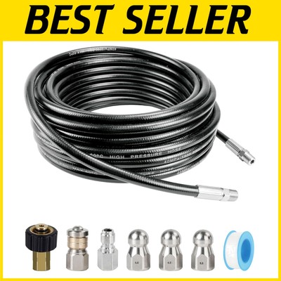 Versatile 50FT Sewer Jetter Kit for Efficient Drain Clearing - 3 Nozzle Options