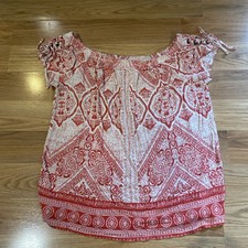 Maurices Womens Size Medium Off the Shoulder Red  White Paisley Shirt
