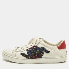 Gucci Ace Size 37.5 White Leather Lace Up Sneakers