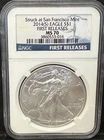 2014(S) SAN FRANCISCO Silver Eagle Dollar NGC MS70 FIRST RELEASES