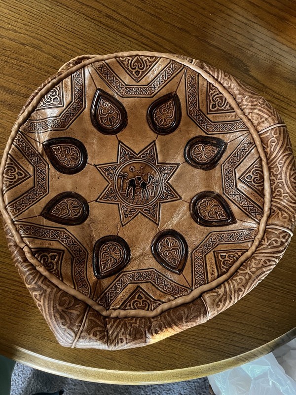 Tan Moroccan Leather Pouf Form Only Handmade Ottoman Footstool Leather (Camel)