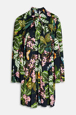Oscar De La Renta Mixed Botanical Floral Jersey Mini Dress Plisse US 10 L NWOT