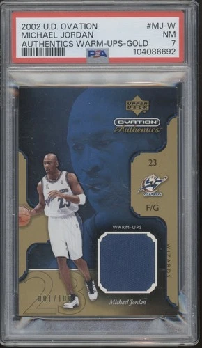 2002 Upper Deck Ovation Warm Ups Gold Michael Jordan 1/100 Jersey NM PSA 7