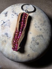 Handmade Red Corn Beaded Keychain 2in dark tan husk