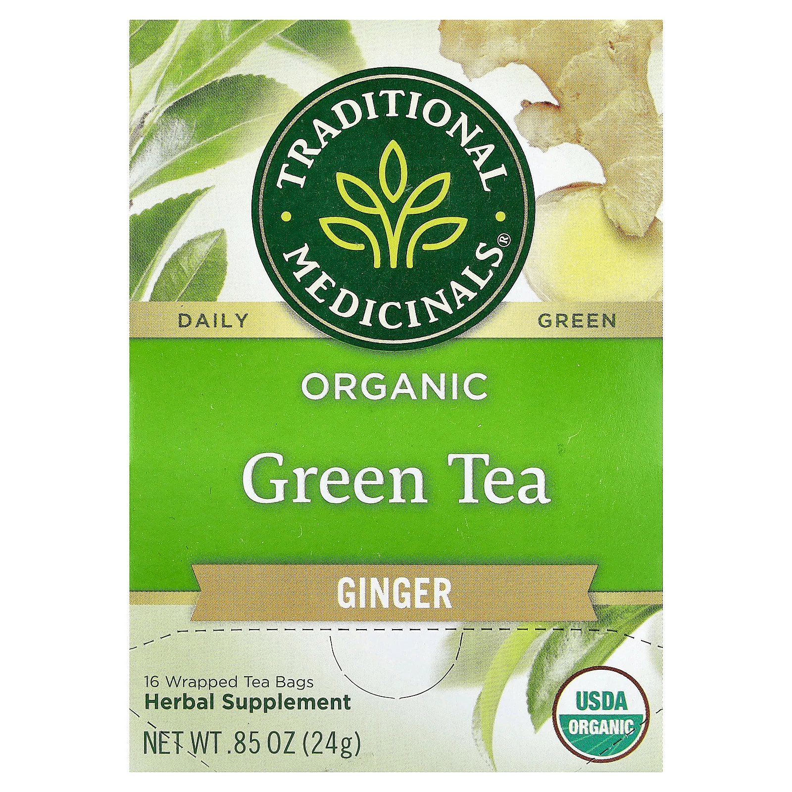 , Ginger, 16 Wrapped Tea Bags, 0.85 Oz (24 G)