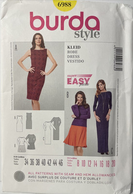 Sewing Pattern Burda #6988 Dress Sizes 8-20 Different Variations Factory Fold