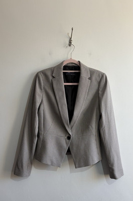 Marks And Spencer Jacket Size 8 Grey Beige Check Single Breasted Blazer