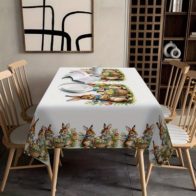 Easter Bunny Egg Flower Waterproof Tablecloth Easter Party Table Decor