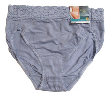 VANITY FAIR 7 LARGE HI CUT 13280 LIGHT SILKY FLATTERING LACE BLUE STRIPE PANTIES