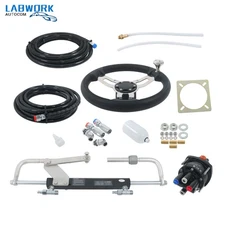 90HP Hydraulic Outboard Steering Kit 2x 20ft Hoses Marine Boat Steering System