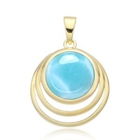 Cavill Larimar AnhäNger 4,8Ct Rund Echtschmuck Silber 925 Vergoldet