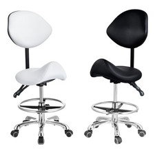 Adjustable Saddle Stool with Wheels and Backrest, Artificial Leather