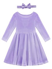 Girl Fall Winter Clothes Velvet Long Sleeve Swing Twirl Skater Dress with Hai...