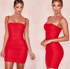 House Of CB Ella Red Mesh Sexy Bodycon dress XS Sculpting Corset Top