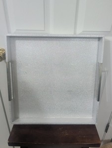 American Atelier Silver Faux Leather Tray w/Silver Handles