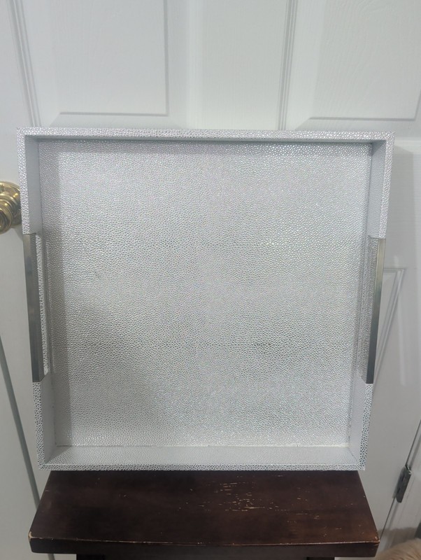 American Atelier Silver Faux Leather Tray w/Silver Handles