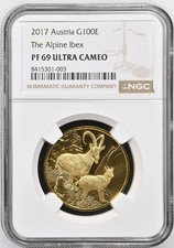 2017 AUSTRIA Gold 100 EURO NGC PF-69 ULTRA CAMEO The Alpine Ibex