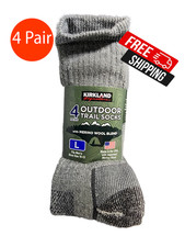 Kirkland Signature Men's Outdoor Trail Sock Large | Merino Wool | Blend 4 Pair