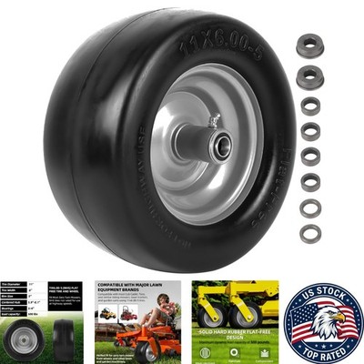 11x6.00-5 Flat Free Tire and Wheel Assembly for Zero Turn Mowers - 1 Pack