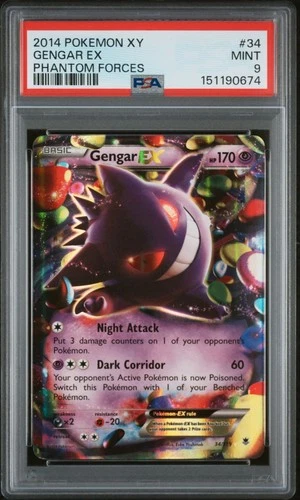 2014 POKEMON XY PHANTOM FORCES #34 GENGAR EX PSA 9
