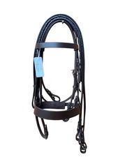 Leather Double Hunter Bridle 1.5 Inch Noseband English Style Two Rein Set Brown