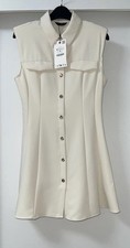 ZARA ECRU SLEEVELESS LAPEL COLLAR PADDED SHOULDER CREPE MINI DRESS SIZE M BNWT