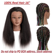 100% Human Hair Mannequin Head Hairdresser Manikin Training Cosmetology Doll