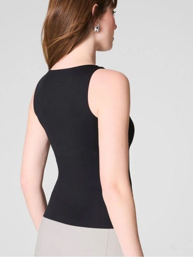 SPANX Smooth Jersey Boat Neck Tank Black Size 2X Double Layer Smoothing Top - Picture 2 of 7