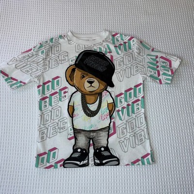 Launder Bailey Apparel Kids Good Vibes Teddy Bear Graphic T-Shirt White Size 8 S