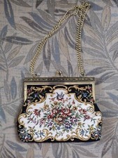 Vintage Tapestry Clutch Purse Handbag Black Floral Rose