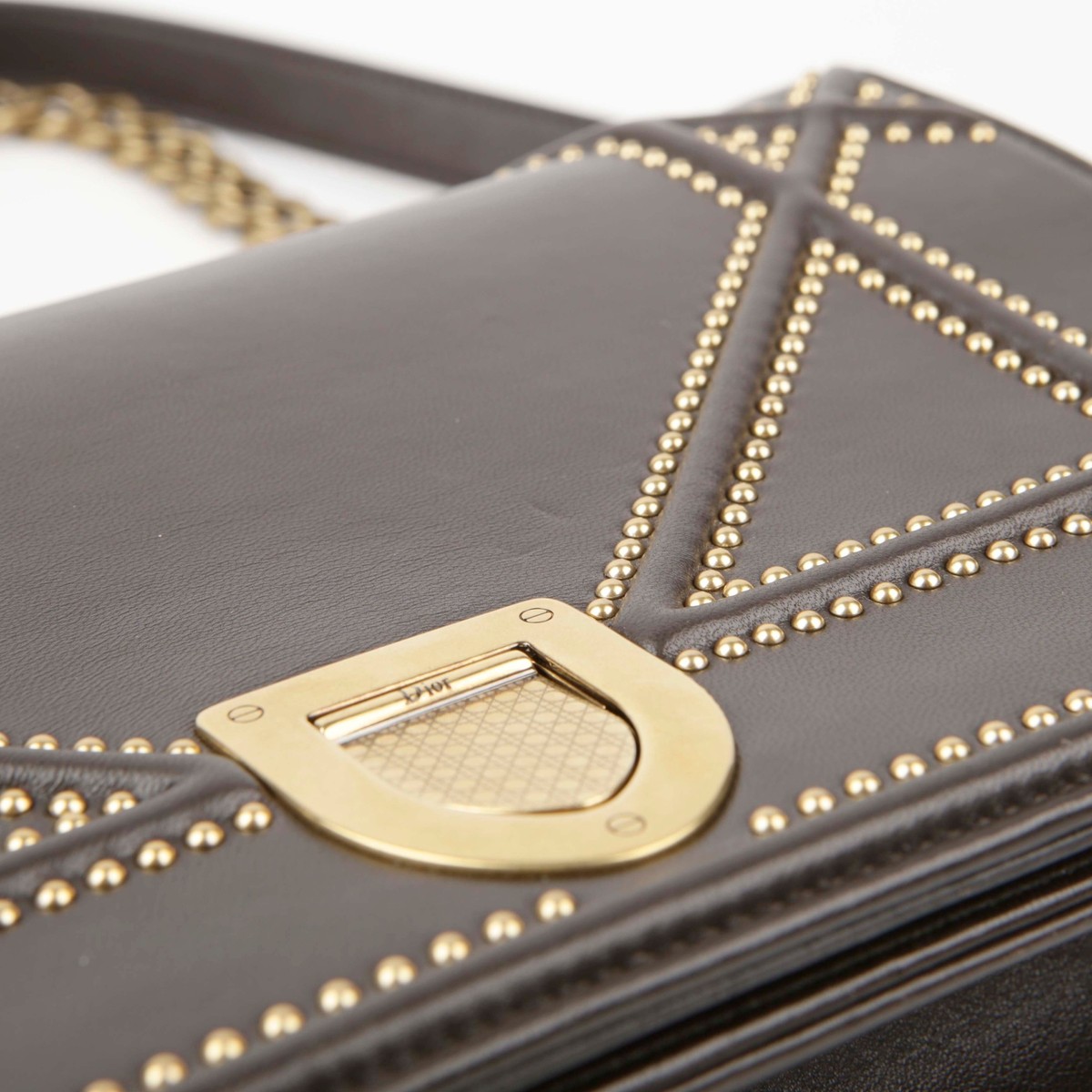 【ヴィンテージ】Rank:A☆Dior BLACK ジオラマ バッグ M0422CNOE Dior Dark Brown Leather Lama Studded Shoulder Bag M0422CNOE