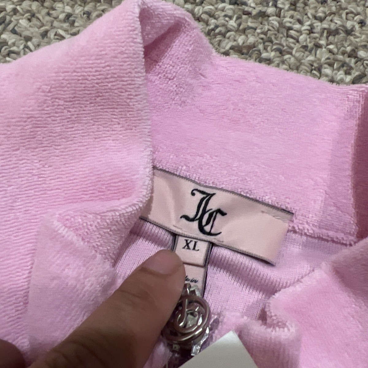 Juicy Couture JC Track Jacket Full Zip Pink Terry Pockets Juicy Couture JC Track Jacket Full Zip Pink Terry Pockets