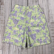 VTG LILLY PULITZER WALK SHORTS PURPLE GREEN PRINT HIGH WAISTED TROPICAL CABANA 6