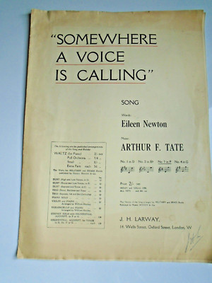 SOMEWHERE A VOICE IS CALLING Eileen Newton/Arthur Tate arr für Klavier/Stimme 1911