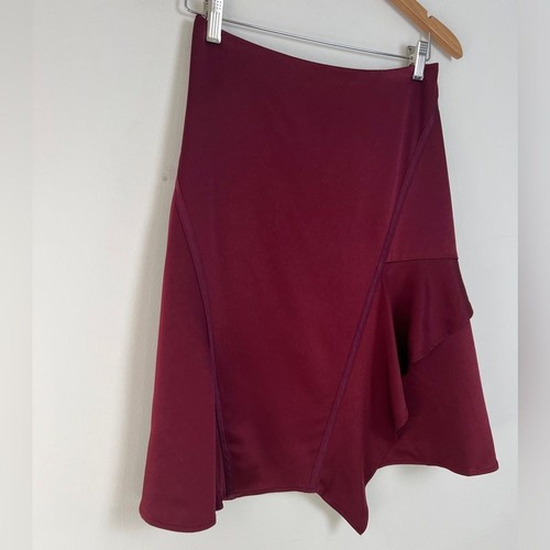 GREY Jason Wu Garnet Red Asymmetrical Ruffle Silk Blend Skirt Size 2 - Picture 7 of 14