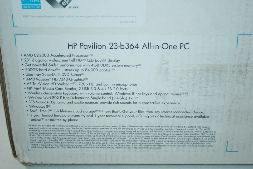 NEW HP Pavilion 23-B364 All-In-One PC 23" AMD E2-2000 Radeon HD 7340 500GB HDD - Image 3 of 4