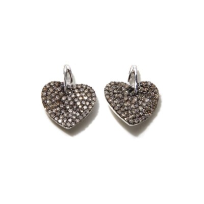 Damen Sterlingsilber (0,50ctw) echter Champagner Diamant Pave Herz Ohrstecker