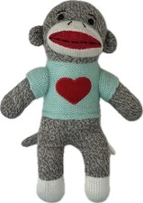 Sock Monkey Brown Green Embroidered Heart Sweater Dan Dee Collectible Plush Toy