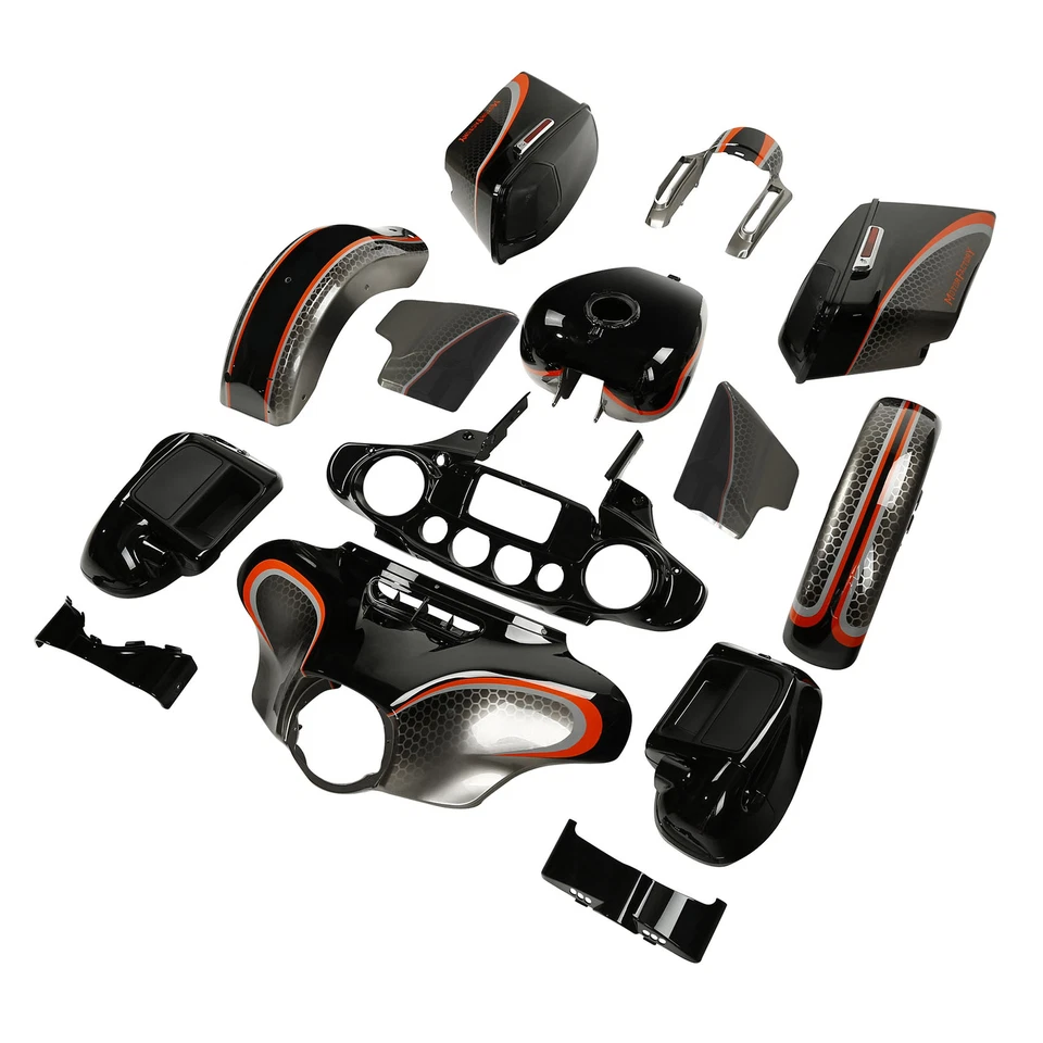 Carenado carrocería para Harley Street Glide 14-24 negro nido de abeja desvanecido cromo personalizado Foto 3 de 4