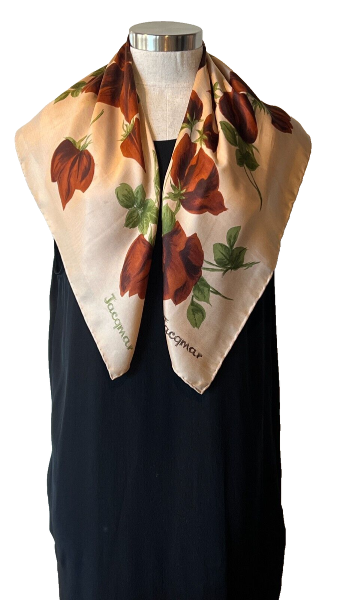 【関税&送料込み】ChloAC Scarves Jacqmar London Silk Twill Honey/Choc Floral SCARF 72cm x