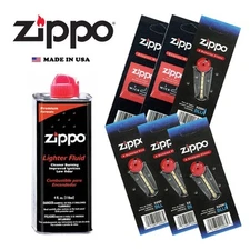 Zippo 4 OZ Fluid Fuel and 6 Vulet Pack ( 24 Flints + 2 Wick ) Gift Set Combo