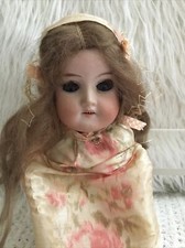 VTG Armand Marseille German Bisque Doll Head Hanging Silk Sachet Sleepy Eyes