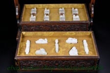 14.4" Old Chinese Hetian White Jade Nephrite Carved Dragon Seal Beast Box Set